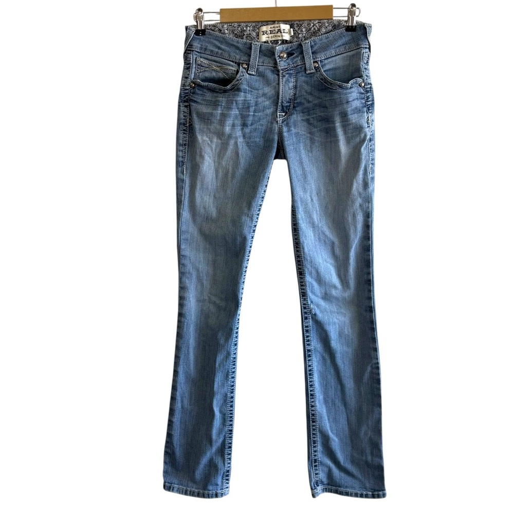 Ariat REAL Denim Size 28 Long Light Wash Straight Leg Jeans Western Country Barn